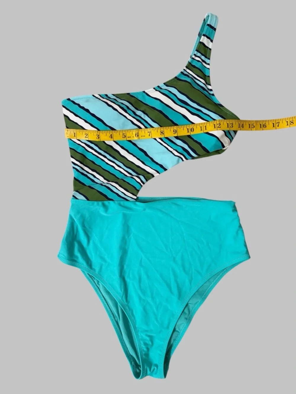 Aerie One Piece One Shoulder Cheeky Blue Striped Swimsuit